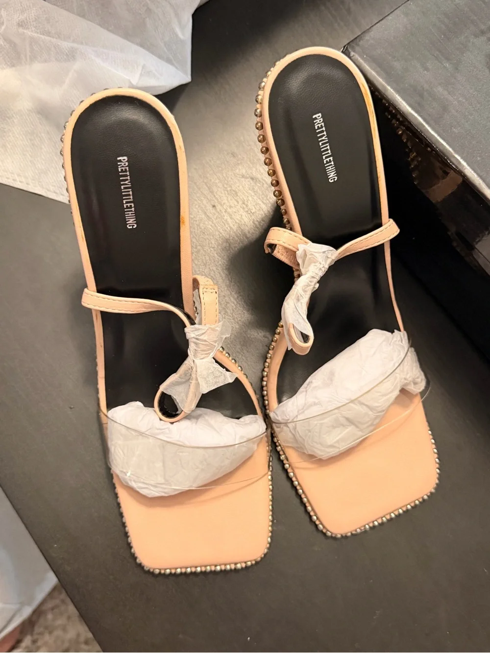 PrettyLittleThing Nude Blush Crystal-Embellished Stiletto Sandals